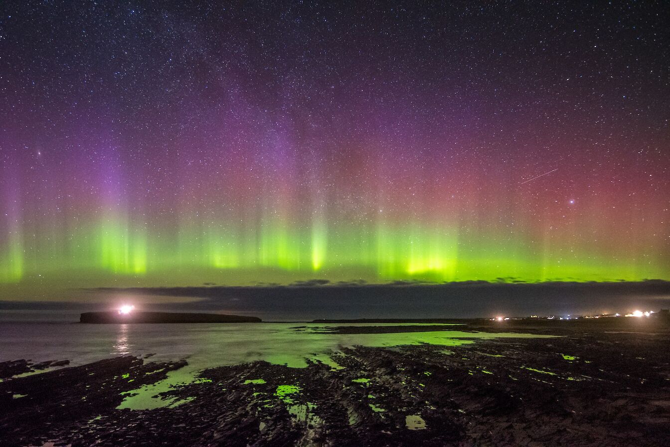 Northern lights over the Brough of Birsay, Orkney - image by Alan Flett