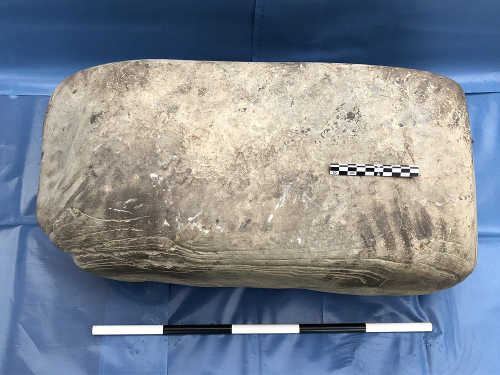 The anvil stone, complete with 1500-year-old handprint! Image courtesy of the Swandro-Orkney Coastal Archaeology Trust