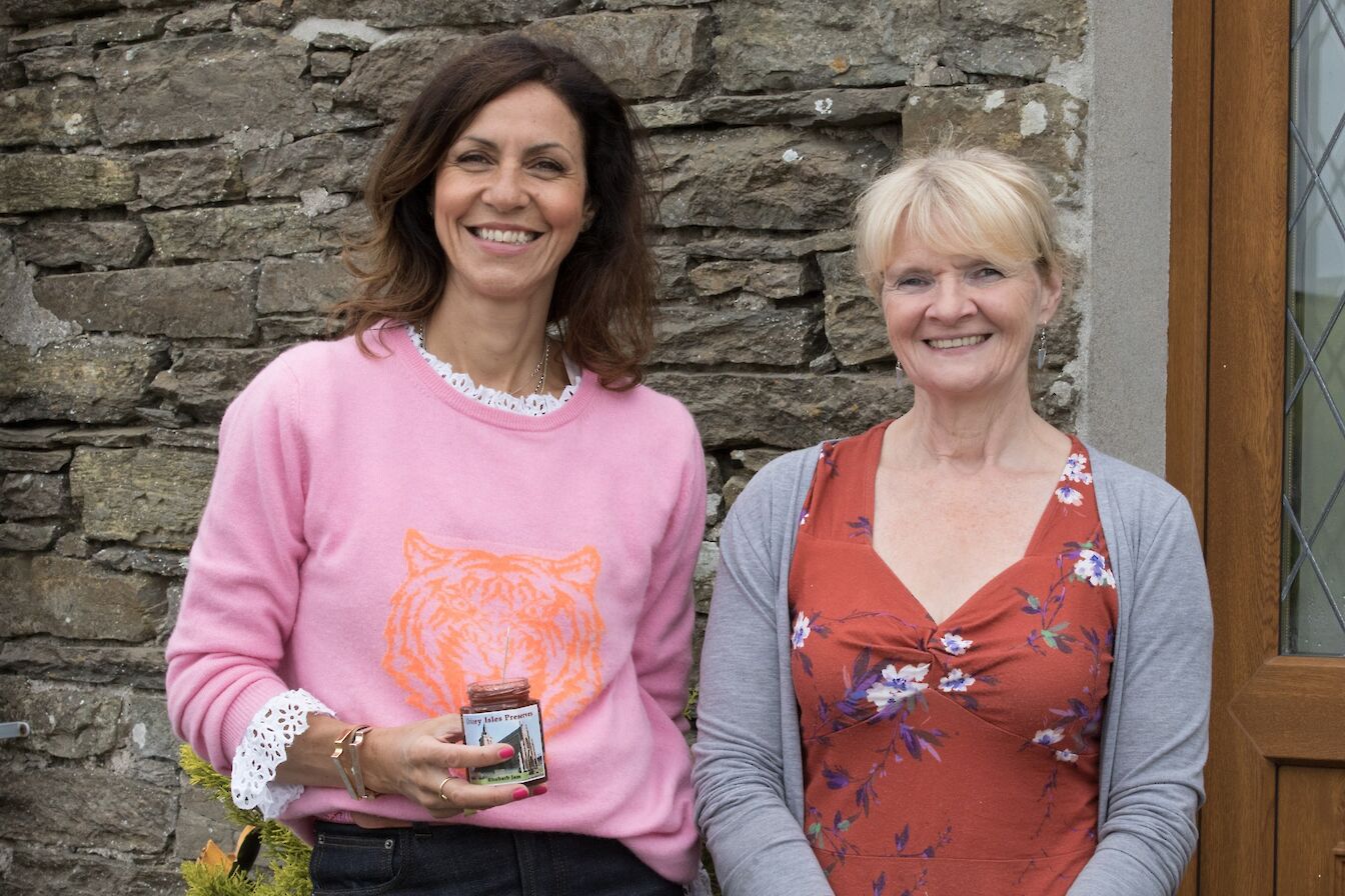 Julia with Glynis Leslie from Orkney Isles Preserves in the island of Shapinsay - image by Kim Lomax