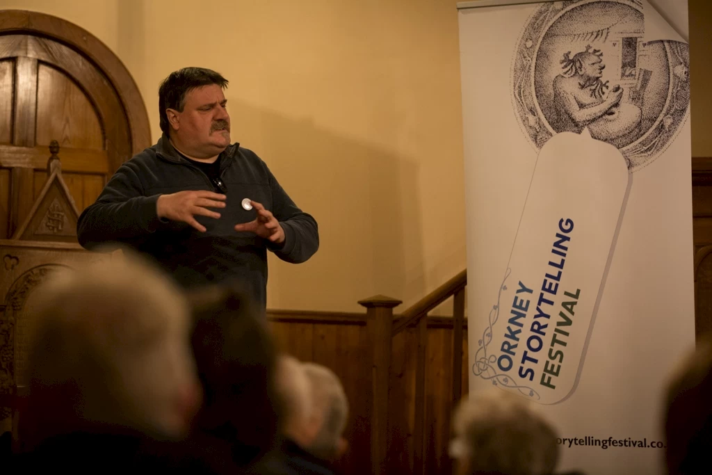 Local storyteller Tom Muir in action at the 2017 Orkney Storytelling Festival