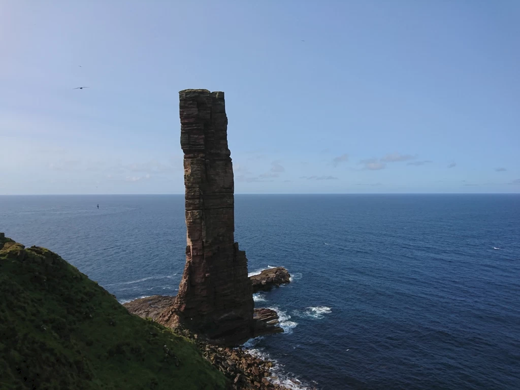 Heading down the cliff towards the base of the Old Man of Hoy