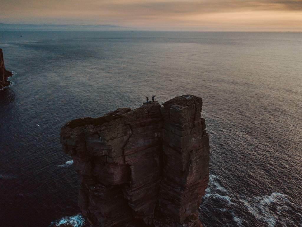 Mission accomplished - Pete and Alex on top of the Old Man of Hoy - image by Pete Colledge