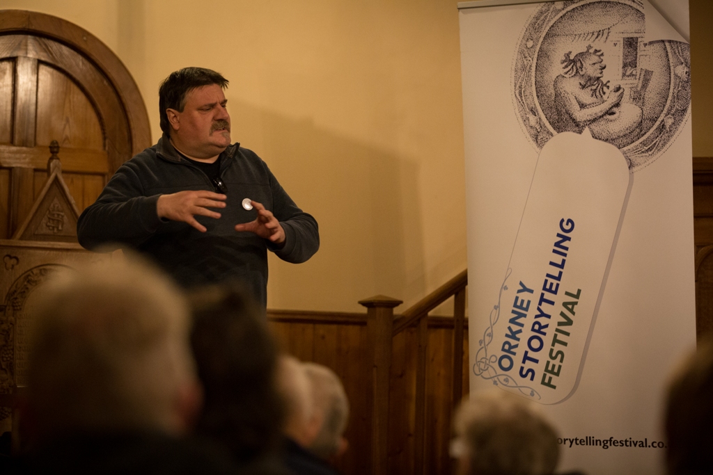 Action from the 2017 Festival, with local storyteller Tom Muir in full flow