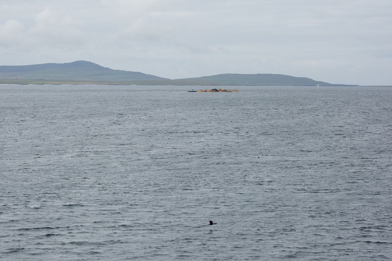 Looking towards Orbital Marine's tidal energy device at Warness, Eday, Orkmney
