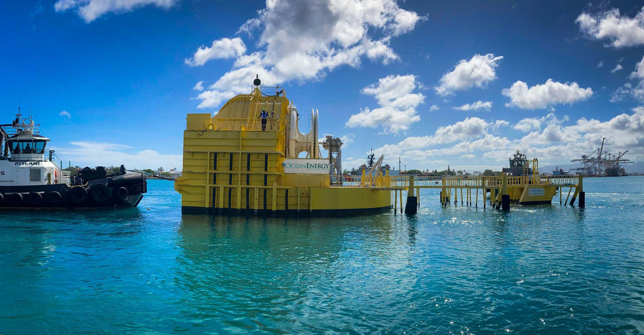 The OE35, the world’s largest capacity floating wave energy device. Image courtesy of OceanEnergy
