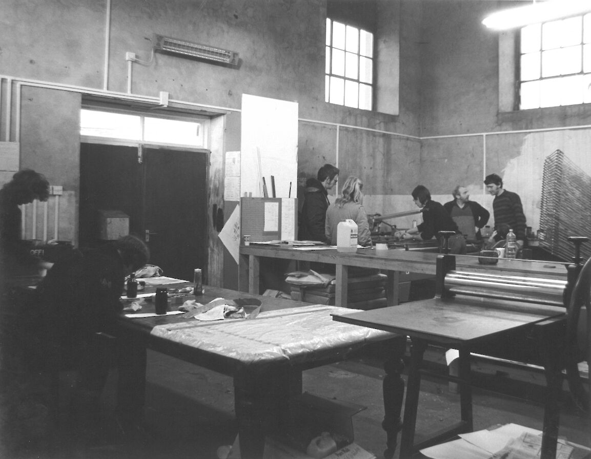 Soulisquoy Printmakers 1982 at original Hatston workshop. Image courtesy of Martin Laird