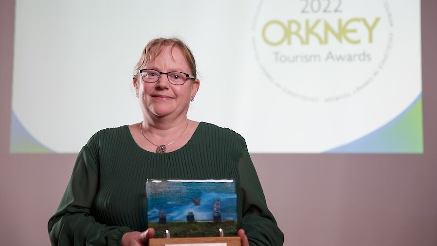 Ruth Brough, who designed the beautiful awards, collected the Green Innovation trophy on behalf of the Sanday Community Craft Hub