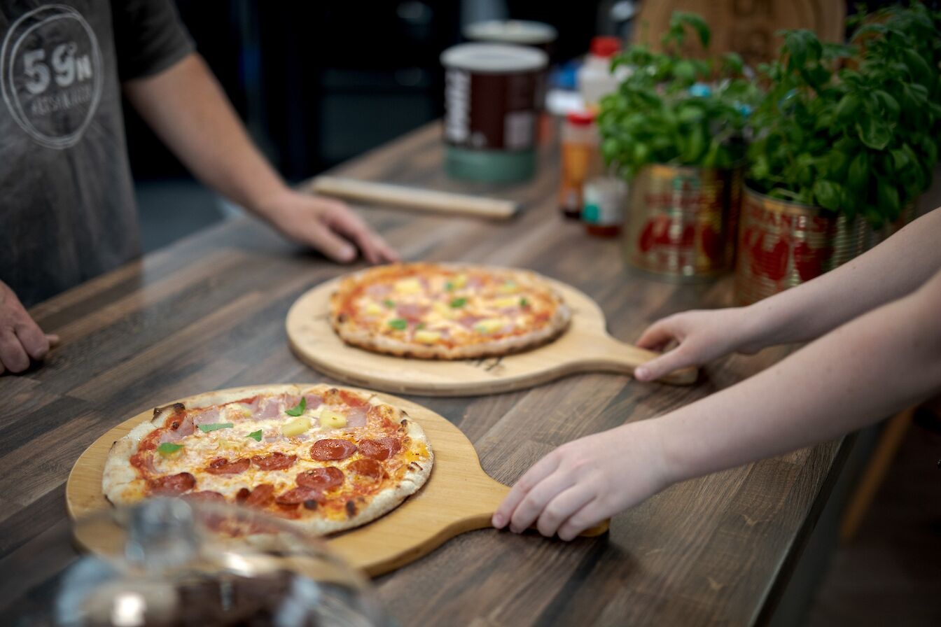 Fresh wood-fired pizzas at 59 Degrees North, Sanday, Orkney
