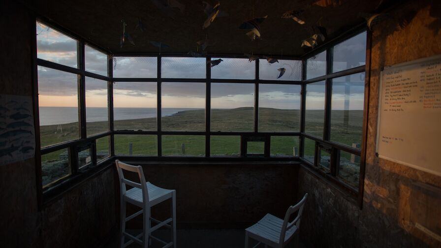Inside the North Hill hide, Papa Westray