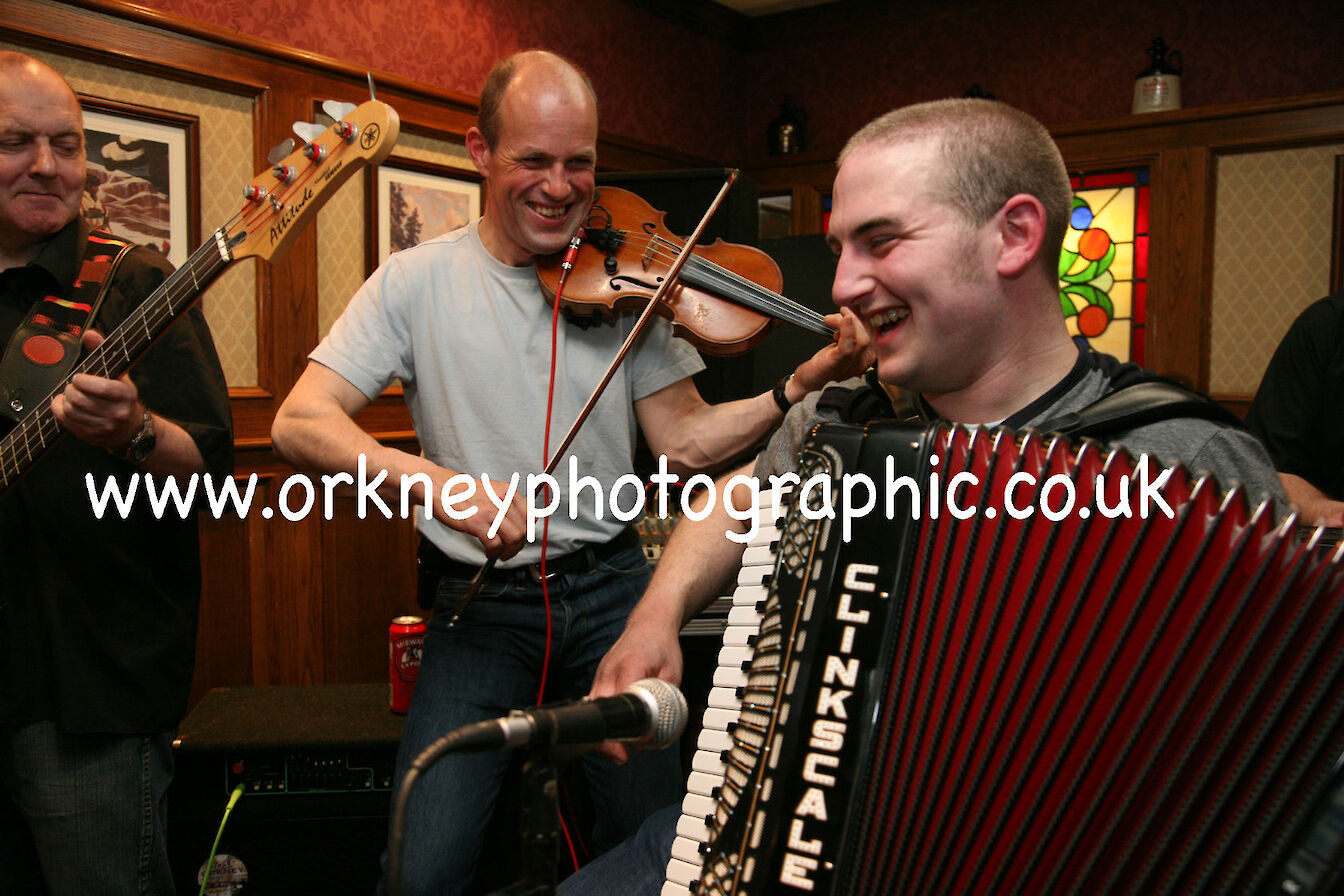 Orkney Folk Festival.The Birsay Boys playing to a packed Royal Hotel on the Folk Festival Sunday.