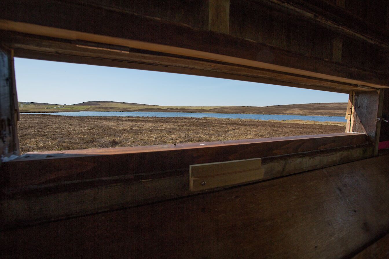 Inside the Mill Loch hide, Eday, Orkney