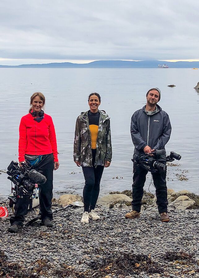 Kim Lomax, Julia Bradbury and Phil Loweth, taken during the Britain’s Green Islands shoot for ITV.