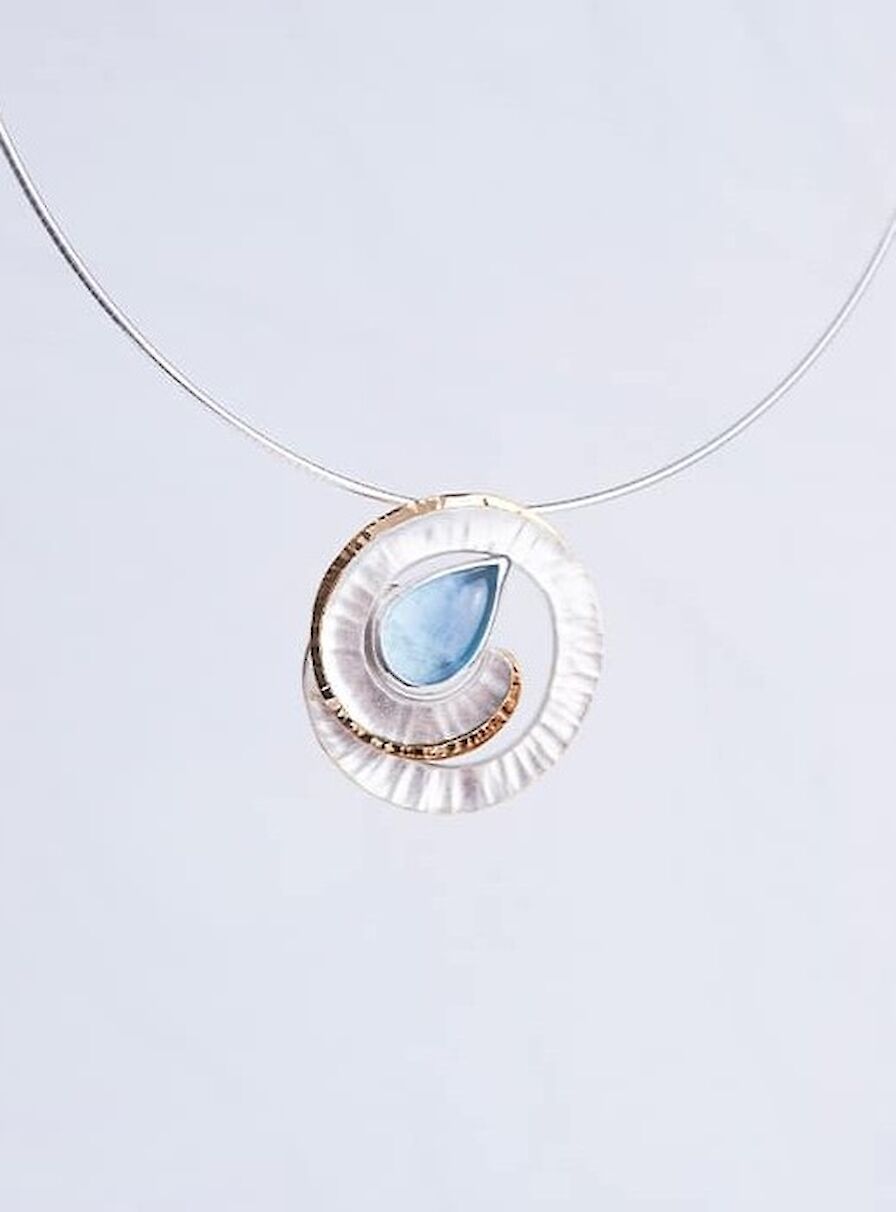 Sculptural Swirl Pendant with Aquamarine and 18ct Gold Plating