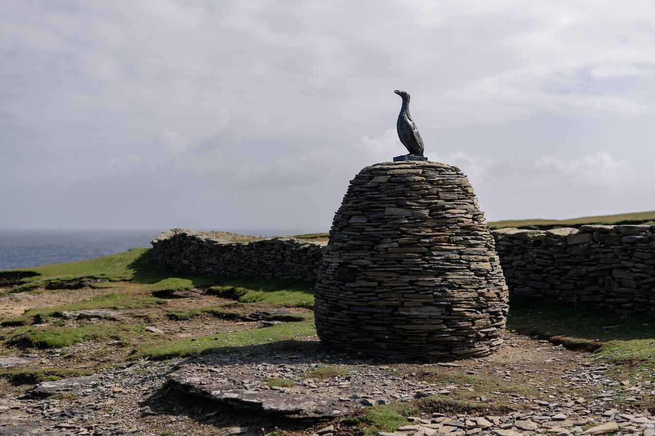 Great auk memorial at Fowl Craig, Papa Westray, Orkney