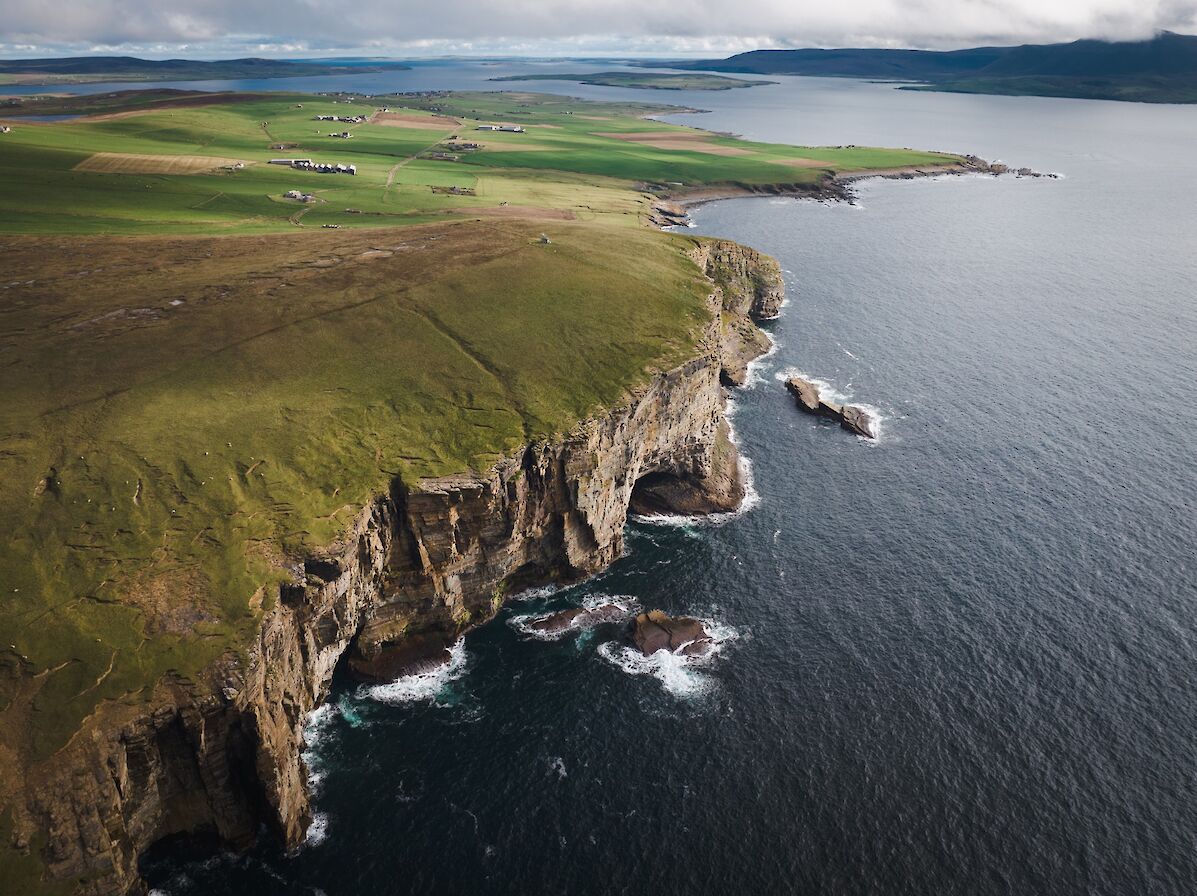 Aerial view over the Black Craig, Orkney
