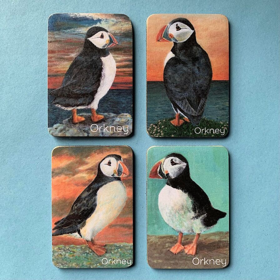 Some of Claire's handmade magnets with her artwork.