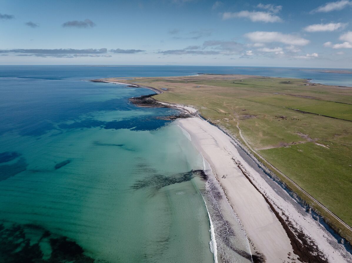 Aerial view over Sand Ayre, Sanday, Orkney
