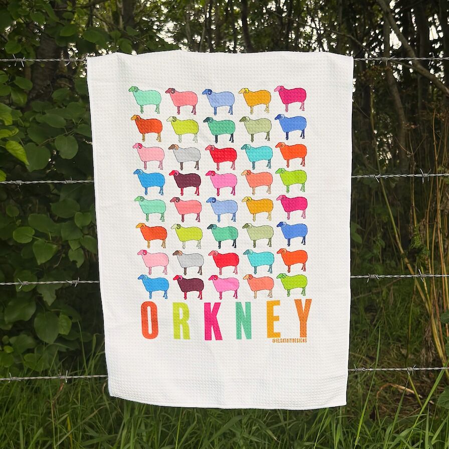 'Orkney' Sheep tea towel