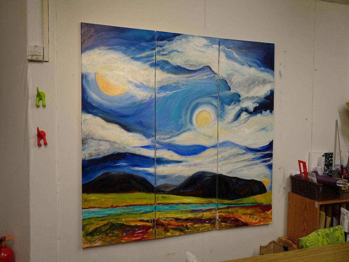 Jeanne's large triptych panel that can also be a room divider. For SALE!
