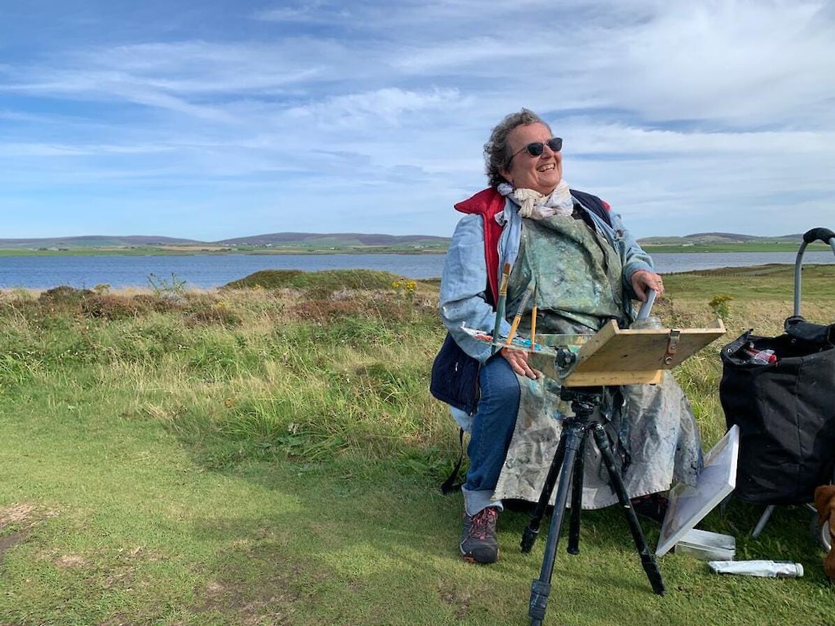 Jeanne painting at the Ring of Brodgar