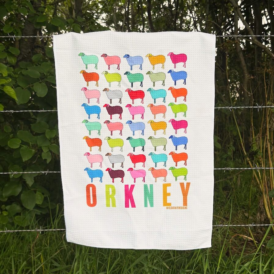 Elsa Tait Orkney sheep tea towel