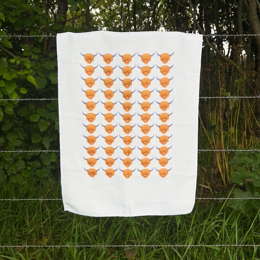 Elsa Tait Orkney Highland Cow tea towel