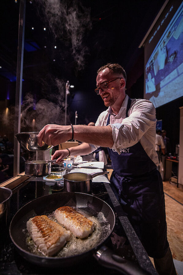 Richard Smith making his Orkney cod main course - image by Colin Keldie