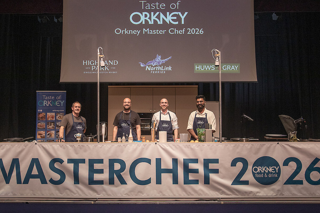 The four talented Master Chef contestants, from l-r, Roger Hall, Richard Smith, Paolo Cherubini, and Monik Mistry - image by Colin Keldie
