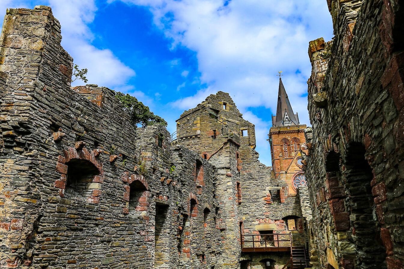 St Magnus Cathedral as seen from the Bishop's Palace, Kirkwall - image by Graham Campbell
